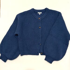 NWOT Puff Sleeved Blue Button-Up Cardigan